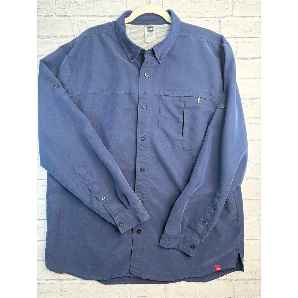 The North Face Mens XL Blue Modal Blend Roll Tab Sleeve Hiking Shirt